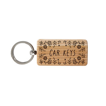 The Potting Shed 'Car Keys' Oak Rectangle Keyring, 2 of 2
