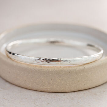 Sterling Silver Oval Hammered Bangle, 4 of 5