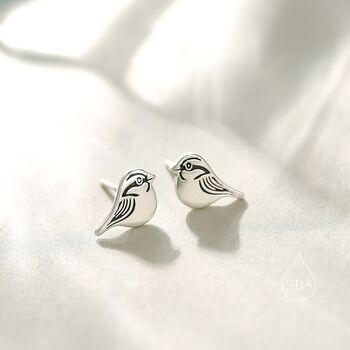 Sterling Silver Tiny Sparrow Bird Stud Earrings, 3 of 11