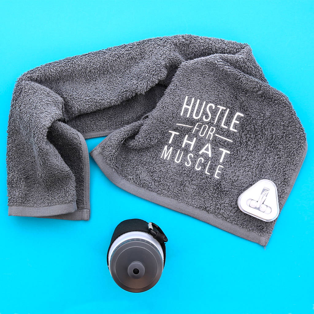 hustle for that muscle gym towel by duncan stewart