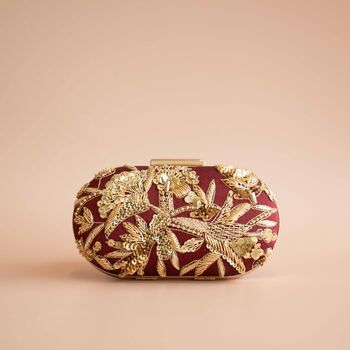 Maisha Maroon And Gold Embroidered Clutch, 8 of 8