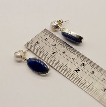 Lapis Lazuli And Pearl Sterling Silver Earrings, 3 of 9