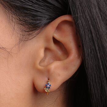 18 K Gold Plated Sapphire Blue Flower Earrings, 4 of 5