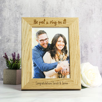 personalised engagement solid oak photo frame by mirrorin ...