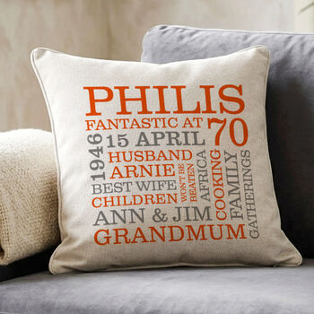Personalised 70th Birthday Word Art Cushion, 5 of 9
