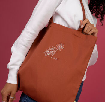 Embroidered Personalised Birth Flower Tote Bag, 4 of 7