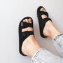 Leather Sandals With Memory Foam Insole In Black, thumbnail 1 of 9