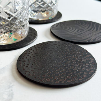 Black Animal Print Leather Coasters, 3 of 5