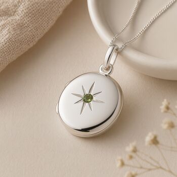 Personalised Sterling Silver August Birthstone Locket – Peridot, 3 of 8