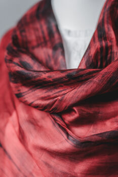 100% Mulberry Silk Scarf, Red And Black, 4 of 10