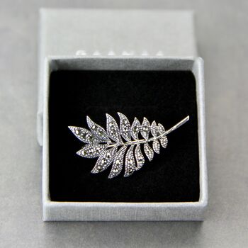 Sterling Silver Marcasite Leaves Small Brooch, 3 of 10