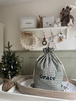 Personalised Green Gingham Gift Sack Embroidered, 11 of 12