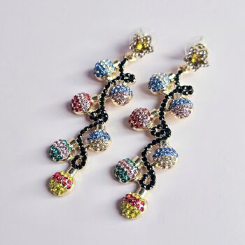 Multicolour Rhinestone Christmas Bauble String Earrings, 2 of 4