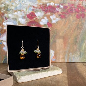 Bright Gold Earrings With Citrine And Peridot Gemstones, 2 of 3