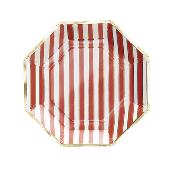 Gold Foiled Candy Cane Stripe Paper Plates Red And Gold, 2 of 3