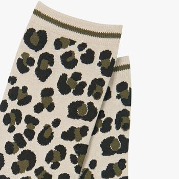 Women's Bamboo Socks Cream Leopard Print, 3 of 3