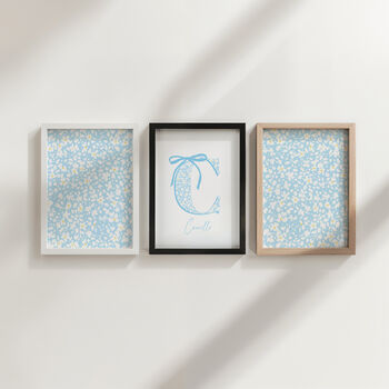 Personalised Blue Floral Initial Nursery Print, 5 of 7