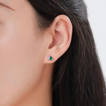 Sterling Silver Emerald Green Cz Cat Stud Earrings, 7 of 12