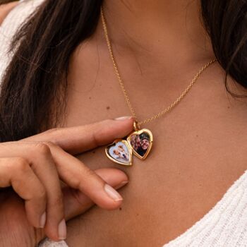 18 K Gold Plated Heart Locket With Photos And Engraving, 2 of 12