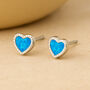 Sterling Silver Blue Opal Heart Stud Earrings, thumbnail 1 of 5
