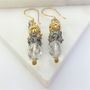 Bridal White Gray Topaz Cluster Gold Earrings, thumbnail 2 of 4