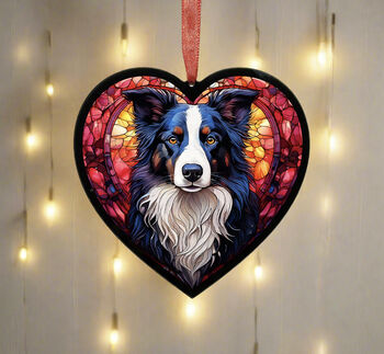 Border Collie Stained Glass Effect Heart Suncatcher, 2 of 6