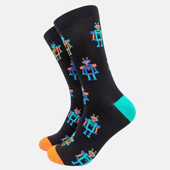 Sci Fi Space Ufos Robots Men's Bamboo Socks Gift Box, 3 of 4