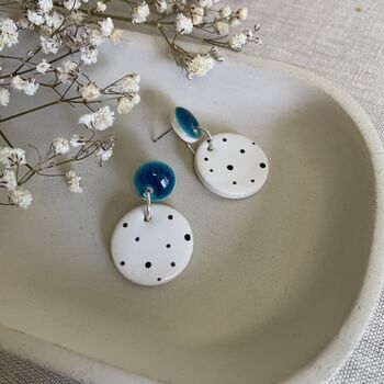 Turquoise Blue Polka Dot Ceramic Earrings, 8 of 8