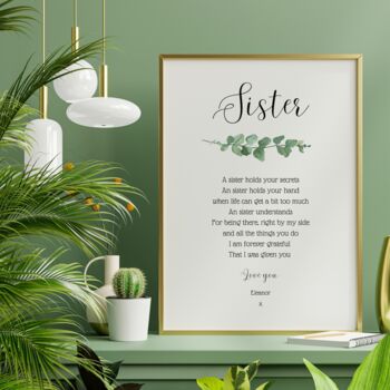 Sister Christmas Gift Sisters Personalised Christmas Poem Print, 3 of 9