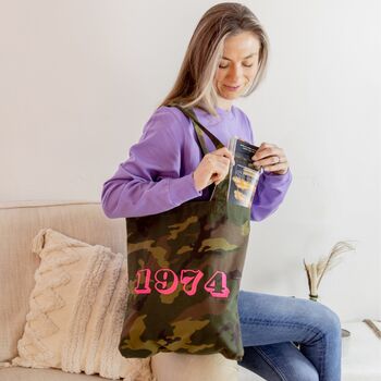 Camo Neon Embroidered Year Tote Bag, 4 of 4