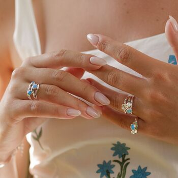 Blue And White Opal Sterling Silver Ring, 5 of 10