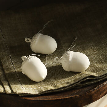 Three White Porcelain Acorn Tree Decorations, 3 of 5