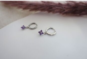 Purple Flower Silver Earring Set Personalised Pouch, 5 of 6