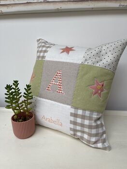 Personalised Sage And Peach Alphabet Cushion, 2 of 7