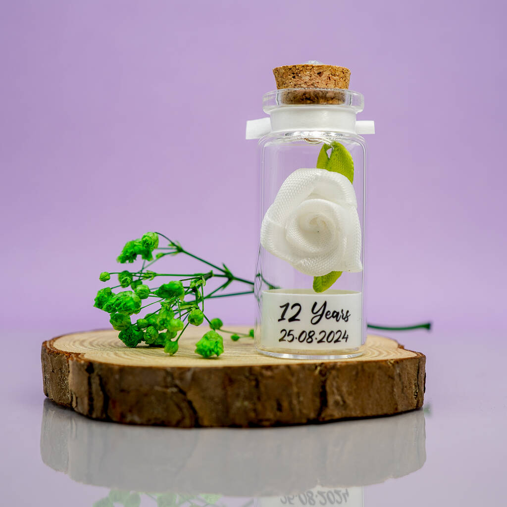 Personalised 12th Silk Rose Anniversary Mini Bottle Gift, 1 of 3