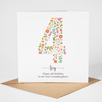 Floral Fun Personalised 4th Birthday Card, 3 of 5