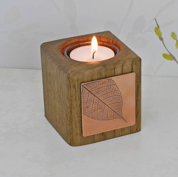 Handmade Wooden Tealight Holder With Copper Leaf, 4 of 4
