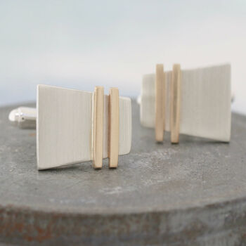 Geometric Cufflinks. Silver And 9ct Gold Pinstripe, 6 of 7