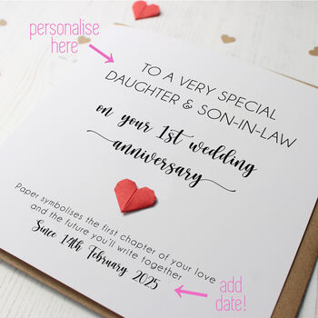Personalised 1st Anniversary Card For Daughter And Son In Law/Son And Daughter In Law, 2 of 6