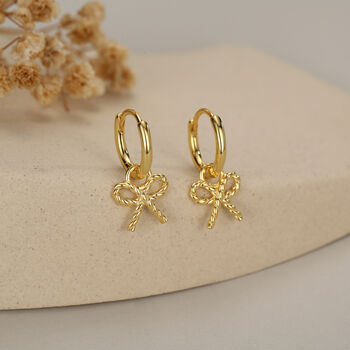 Sterling Silver Bow Charm Hoop Earrings, 7 of 12