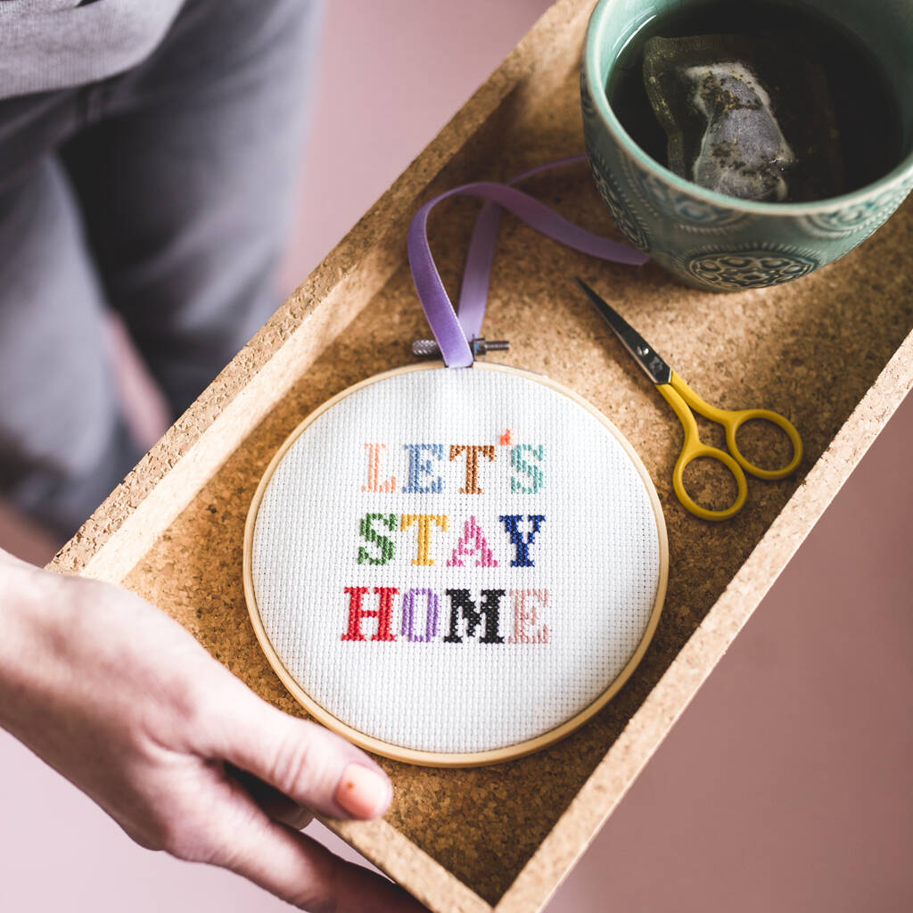 Embroidery Cross Stitch Kit Lets Stay Home, 1 of 7