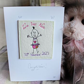 Personalised New Baby Card, Embroidered, 3 of 8