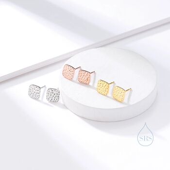 Hammered Square Stud Earrings In Sterling Silver, 5 of 12