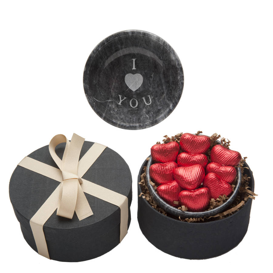 Valentine Marble Bowl With Chocolates By Marbletree