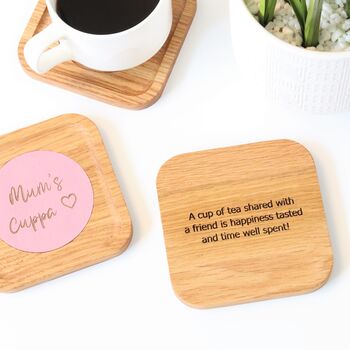 Personalised Solid Oak And Leather Coaster, 4 of 11