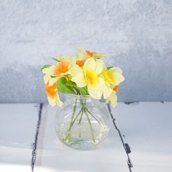 Artificial Daffodils In Glass Vase, 2 of 6