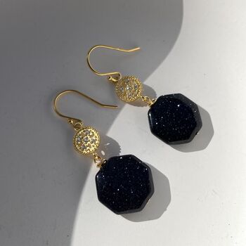 Blue Goldstone Evening Drop Earrings, 7 of 8