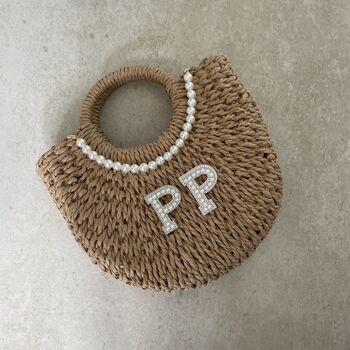 Personalised Ada Pearl Half Moon Wicker Basket Drawstring Bag, 2 of 6