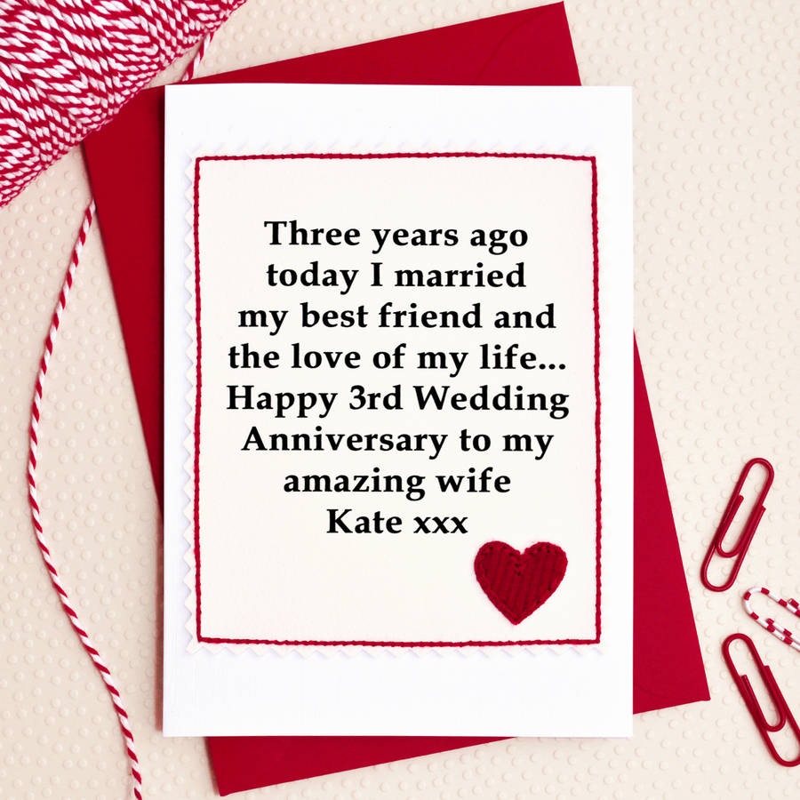 personalised 3rd  wedding  anniversary  card by jenny arnott 