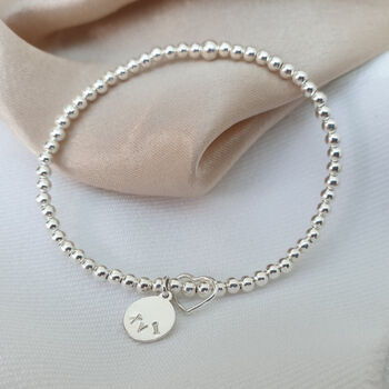 Sterling Silver 925 Personalised Heart Charm Stretch Bead Bracelet, 7 of 8